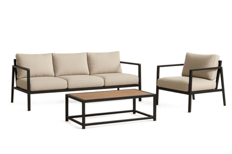 Conjunto de Muebles de Jardín de Metal y Madera Beige