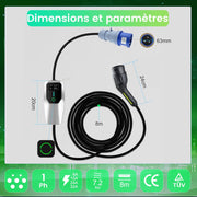 AWESAFE Cargador de Coche Eléctrico 7kW, 32A Tipo 2 - Enchufe CEE P17 Portátil EV Cargador Estación de Carga Móvil/Wallbox Ajustable 6-32A | 7,4kW | 8 Metros