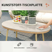 Outsunny Gartenmöbel Set 4-teilig Polyrattan Lounge-Set mit Zweisitzer 2 Sessel Tisch Tiefem Sitz Dicke Kissen Kunststoff-Tischplatte, Balkonmöbel für 4 Personen Sitzgruppe für Garten Balkon Beige