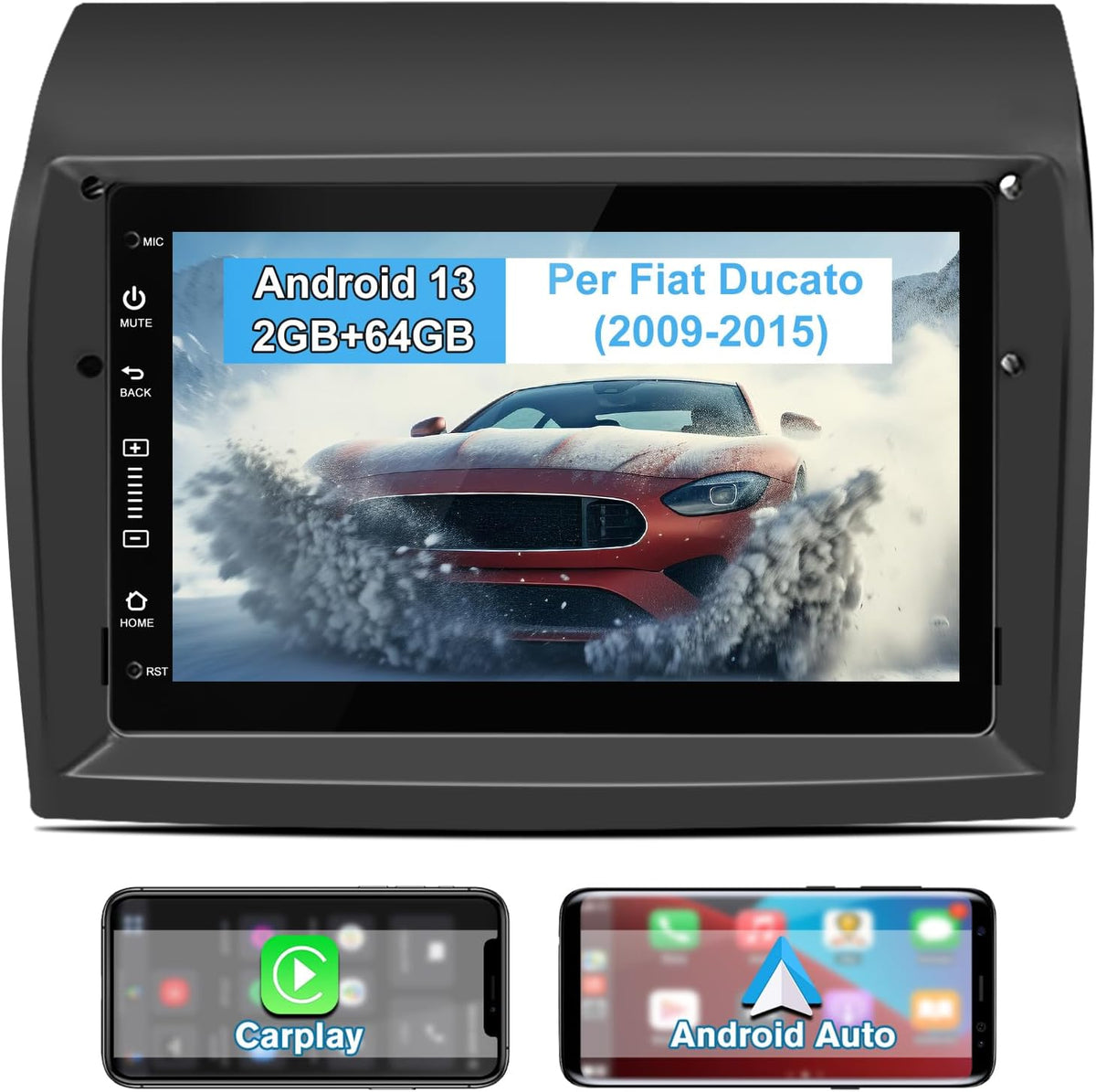 Autorradio Android 13 AWESAFE para Peugeot Boxer II/Citroën Jumper II/Fiat Ducato [2GB+64GB] con CarPlay inalámbrico/Android Auto, pantalla táctil de 7 pulgadas con Wi-Fi/GPS/FM/RDS/DSP, controles en el volante