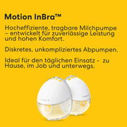 Extractor de leche eléctrico portátil Motion InBra con batería, 9 niveles de succión, embudo de 24 mm, 3 insertos de silicona, bolsa de almacenamiento