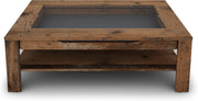 Mesa de centro Ralph de byLIVING / aspecto de madera vieja de roble marrón oscuro / mesa de sofá con incrustaciones de vidrio y un cajón espacioso en marrón / mesa auxiliar con mucho espacio de almacenamiento / An 110, Al 43, Pr 67 cm