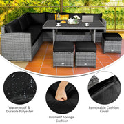 Conjunto de comedor de ratán para patio de 7 piezas Costway, sofá seccional y otomana - Ver detalles