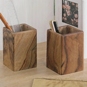 Portalápices de madera maciza de alcanfor 8x8x12 cm – Organizador de escritorio, cubilete para lápices