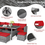 Conjunto de comedor de ratán para patio de 7 piezas Costway, sofá seccional y otomana - Ver detalles