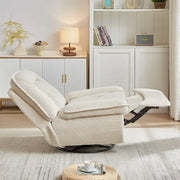 Sillón reclinable giratorio de pana con deslizamiento, reposapiés para sala de estar