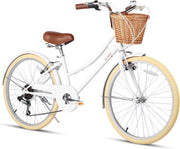Glerc Missy 20, 24, 26 pulgadas bicicleta híbrida urbana tipo crucero para niñas, de 6 velocidades, con cesta de mimbre, para jóvenes mayores de 6 años, varios colores