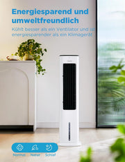 Enfriador de aire Midea con refrigeración por agua, aire acondicionado portátil, ventilador con depósito de 5 L, humidificador e ionizador, aire acondicionado sin tubo de escape, 355 m³/h, ventilador con mando a distancia, 55 W, blanco