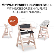 Hauck Trona Beta+ Newborn Set Eco Bouncer - Trona de madera evolutiva para bebés desde el nacimiento, incluye accesorio para recién nacidos, cojín de asiento y bandeja - Gris oscuro