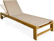 sweeek - Lote de 2 tumbonas de madera de acacia y textileno beige. Multiposiciones con ruedas