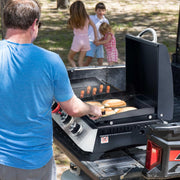 Barbacoa de gas de 3 quemadores Royal Gourmet, parrilla de mesa 3 en 1 para asar, freír y cocinar, barbacoa de camping con mesa auxiliar plegable, parrilla portátil para picnic de 8,5 kW, negra