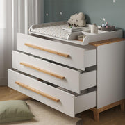 Cambiador Malia, Blanco/Artesano, 133.2x98cm con 3 cajones