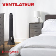 Ventilador de torre Honeywell HYF290E4 QuietSet, potente y ultrasilencioso, con mando a distancia, HYF290E, negro