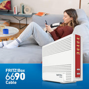 FRITZ!Box 6690 Cable | Router para conexión por cable (módem de cable DOCSIS 3.1, Wi-Fi 6 4x4 (WLAN AX) con 4800 Mbps (5 GHz) + 1200 Mbps (2,4 GHz), 1 puerto LAN de 2,5 gigabits, USB 3.0, DECT)