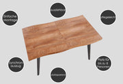 designimpex Mesa de comedor de diseño HAW-222, roble natural, chapa de madera auténtica, borde vivo, madera maciza, extensible de 120 a 180 cm, borde natural, mesa de comedor, mesa de cocina