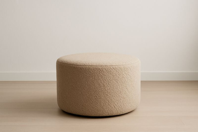Puf redondo de tela de poliéster beige