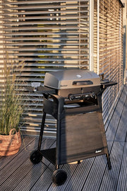 EndersGasgrill Urban II Pro, parrilla de mesa, función de asado, cocción y horneado, 2 quemadores de acero inoxidable, con termómetro para parrilla, parrilla para balcón y camping, carcasa de aluminio fundido, rejilla de hierro fundido, #2062