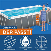 Set completo de piscina Bestway Power Steel Frame con sistema de filtro de arena, 488 x 244 x 122 cm, gris, rectangular