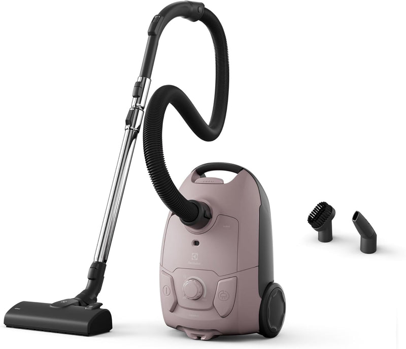 Aspiradora con bolsa Electrolux Clean 500 EB51C1WP potente, compacta, ligera, eco-responsable, boquilla combinada suave, fácil maniobrabilidad, control manual de potencia, tamaño compacto, rosa