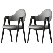 Silla de comedor con reposabrazos de cuero moderna curvada de respaldo abierto