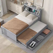 Cama tipo plataforma con nido y cajones, cama tipo plataforma con almacenamiento y USB, cama tipo plataforma de madera con estantería