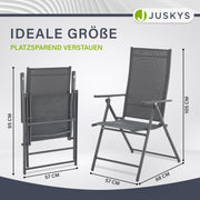 Set de 4 sillas de jardín Juskys Calena antracita - Ajustables en 7 posiciones y plegables - Acero con recubrimiento en polvo, transpirable