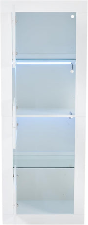 Vitrina Merax, vitrina de cristal, armario con iluminación LED, armario alto en blanco brillante con 2 estantes de cristal ajustables, vitrina para colecciones, estantería para salón, dormitorio, oficina, 161 cm
