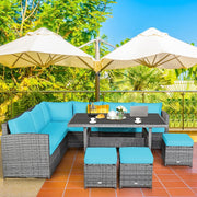 Conjunto de comedor de ratán para patio de 7 piezas Costway, sofá seccional y otomana - Ver detalles