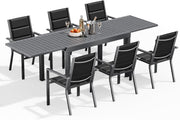 Conjunto de muebles de jardín Devoko para 6 personas, set de mesa y sillas de aluminio 6+1 para balcón, 6 sillas de jardín apilables y 1 mesa de jardín extensible de 130/260 cm, set de muebles de terraza para exterior, gris oscuro