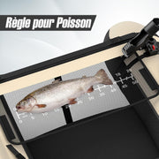 Bote de pesca inflable portátil GYMAX, con remo, regla para peces, soporte para caña, aletas, bomba, bolsillos de almacenamiento, transporte práctico con correas para los hombros