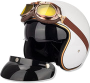 Casco de moto tipo jet vintage con gafas parasol - 3/4 cara abierta con certificación ECE para hombres y mujeres - Retro piloto chopper cruiser biker, M