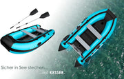 KESSER® Bote neumático Wave 230-320 cm Set de 6 piezas inflable – Bote + banco, bomba de aire, remos, kit de reparación, bolsa, bote de pesca, bote de remos pequeño y grande - compatible con motor, apto para agua salada