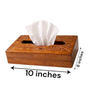 Caja rectangular de madera para servilletas con tallado floral, decoración rústica para baño, oficina o escritorio