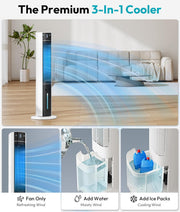 Enfriador de aire por evaporación: enfriador de pantano 3 en 1 con tanque de agua de 3 L, 3 modos y 3 velocidades, control remoto, temporizador de 12 horas, ventilador de torre de enfriamiento portátil sin aspas con oscilación de 50° para habitación
