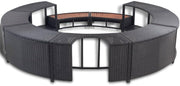Borde KOIECETA con almacenamiento para jacuzzi spa piscina, borde de piscina de poliratán negro, madera dura, redondo, acero con recubrimiento en polvo (V31009)