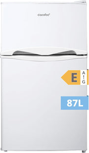 COMFEE' RCT87WH2(E) Frigorífico Congelador Bajo Encimera, Mini Frigorífico con Congelador 87L con Iluminación, Estantes Extraíbles, Termostatos Ajustables, Puertas Reversibles, Blanco [Clase Energética E]