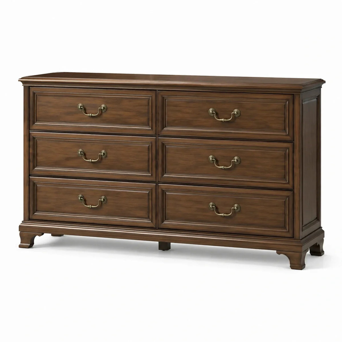 Cómoda de madera maciza con 6 cajones, marrón