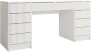 Escritorio Mirjan24 Tireno Bis, 9 cajones con frentes acanalados, escritorio para estudiantes, mesa de ordenador, escritorio infantil, mesa de trabajo, mesa para PC, habitación juvenil, habitación infantil (blanco velvet)