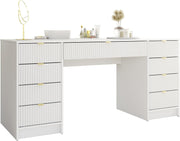 Escritorio Mirjan24 Tireno Bis, 9 cajones con frentes acanalados, escritorio para estudiantes, mesa de ordenador, escritorio infantil, mesa de trabajo, mesa para PC, habitación juvenil, habitación infantil (blanco velvet)