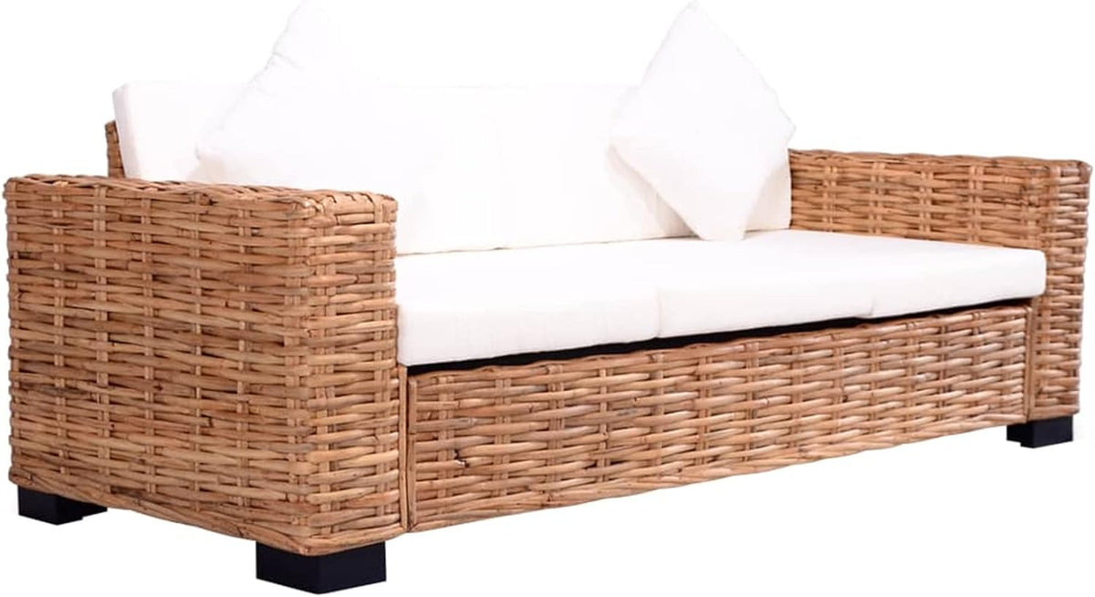 Sofá de jardín de 3 plazas de ratán Festnight, sofá de balcón, sofá pequeño para balcón, salón de jardín, sofá de ratán, sofá de salón, muebles de balcón para exterior, conjunto de muebles de jardín de poliratán