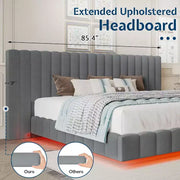 Cama de plataforma tapizada AMERLIFE con luces LED, diseño flotante, soporte de listones sólidos