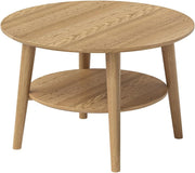Mesa de centro redonda skølm Mjölnir Ø70 cm – Mesa de salón de madera maciza de roble – Mesa de sofá con 2 estantes – Mesa auxiliar pequeña con acabado de aceite natural – Mesa de madera para salón con espacio de almacenamiento – Coffee Table