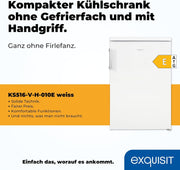 Refrigerador Exquisit sin congelador, 133 litros, frigorífico de una puerta independiente, sentido de apertura de puerta reversible, KS516-V-H-010D blanco