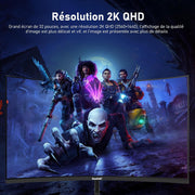 Monitor de PC Gawfolk de 32 pulgadas, 2K WQHD (2560x1440P), monitor curvo para juegos de 165Hz, 1ms sin bordes, 100% sRGB, ángulo de visión de 178°, HDMI, DisplayPort, compatible con montaje en pared VESA 100*100MM - Negro