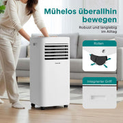 Aire acondicionado portátil SereneLife blanco 9000 BTU 2,64 kW para 28 m² – Aire acondicionado con tubo de escape, 3 en 1 con deshumidificador y ventilador, silencioso 54 dB, incluye kit de ventana y control remoto