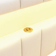 Cama con plataforma tapizada con puertos USB e iluminación LED - Base de cama matrimonial/individual con 2 cajones de almacenamiento - Dormitorio moderno