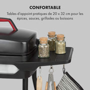 Klarstein Gatsby Parrilla eléctrica de pie Parrilla de mesa: 2000 W, EasyGrill Concept, superficie de parrilla: 40 x 36 cm/aluminio fundido a presión/antiadherente/tapa, dos mesas auxiliares, negro
