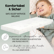 Juego de cuna roba Little Stars 70 x 140 cm, convertible y ajustable en altura, con textiles completos, diseño de estrellas, madera blanca