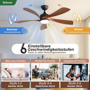 Ventilador de techo inteligente Sofucor con luz, 132 cm, compatible con Alexa/APP, control remoto, 3 temperaturas de color, temporizador, 6 velocidades, motor CC silencioso para sala de estar