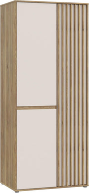 Armario Forte ELISTON 80 90, armario moderno con diseño de listones, 2 puertas, madera técnica, dormitorio, decoración de madera de roble Mauvella|Beige Cachemira, 84 cm de ancho x 200,1 cm de alto x 54 cm de profundidad